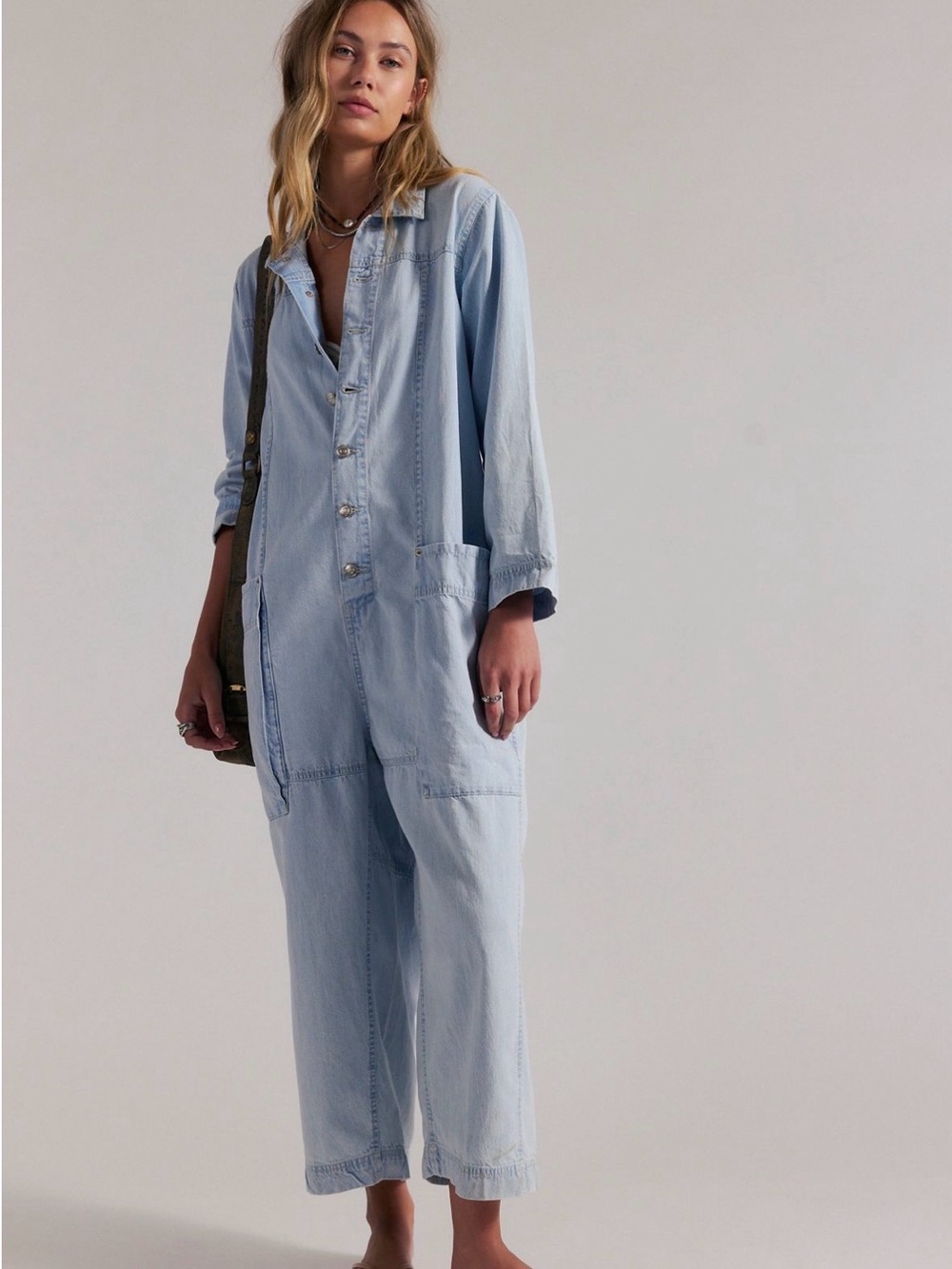Free People Margarita Jumpsuit Light Blue Beam Medium